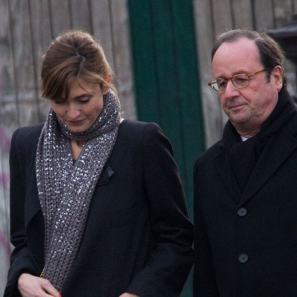Francois Hollande et Julie Gayet quittent la cérémonie funéraire organisée en mémoire de Johnny Hallyday à Paris. © Berzane-Wyters/ABACA