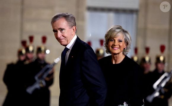 Bernard Arnault, Pdg de LVMH et sa femme Hélène Mercier-Arnault lors de l'accueil par le couple présidentiel français du président du Kazakhstan au palais de l'Elysée à Paris pour un dîner d'état. Dominique Jacovides / Bestimage