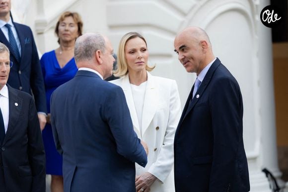 Le prince Albert II de Monaco et la princesse Charlène de Monaco ont accueilli au Palais princier les ambassadeurs et représentants permanents des 46 États membres de l'organisation du Conseil de l'Europe, Monaco le 2 septembre 2026. © Olivier Huitel/Pool Monaco/Bestimage