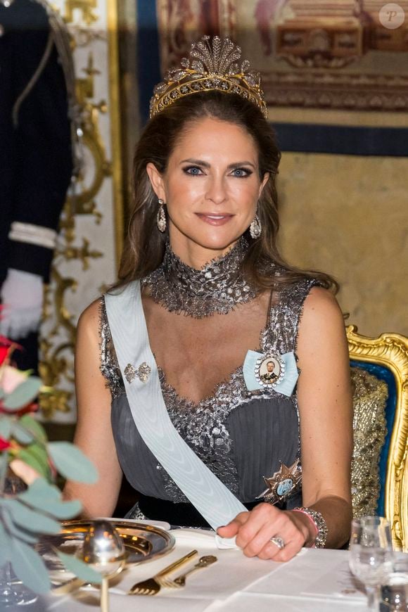 La princesse Madeleine - La famille royale de Suède au dîner en l'honneur des lauréats du Prix Nobel 2024 au palais royal de Stockholm. Le 11 décembre 2024