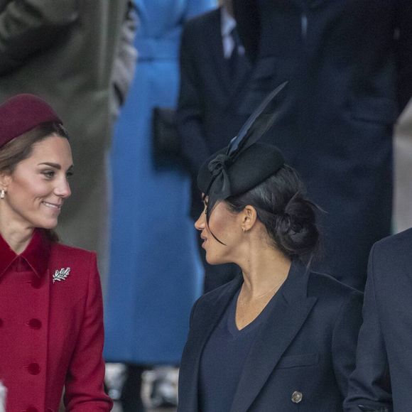 Le prince William, duc de Cambridge, Catherine Kate Middleton, duchesse de Cambridge, Meghan Markle, duchesse de Sussex, le prince Harry, duc de Sussex -  La famille royale assiste à la messe de Noël à Sandringham le 25 décembre 2018.