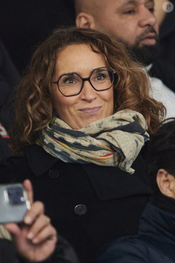 Marie-Sophie Lacarrau - Célébrités dans les tribunes du match de Ligue 1 McDonald's opposant le Paris Saint-Germain (PSG) à L’AS Monaco (4-1) au Parc des Princes à Paris le 7 février 2024. © Cyril Moreau/Bestimage