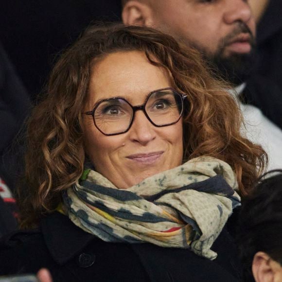 Marie-Sophie Lacarrau - Célébrités dans les tribunes du match de Ligue 1 McDonald's opposant le Paris Saint-Germain (PSG) à L’AS Monaco (4-1) au Parc des Princes à Paris le 7 février 2024. © Cyril Moreau/Bestimage