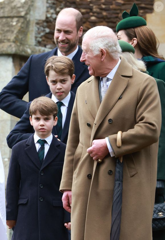 Prince Louis, Prince George, Le prince William, prince de Galles, Le roi Charles III d'Angleterre - La famille royale britannique se rend à la messe de Noël à Sandringham le 25 décembre 2024. Julien Burton / Bestimage