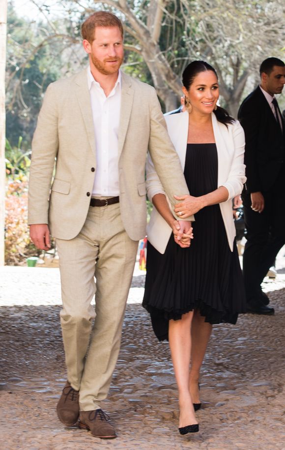 Le prince Harry, duc de Sussex et Meghan Markle, duchesse de Sussex, enceinte, en visite au "Andalusian Gardens" à Rabat lors de leur voyage officiel au Maroc, le 25 février 2019. Express Online Exclusive/www.express.co.uk