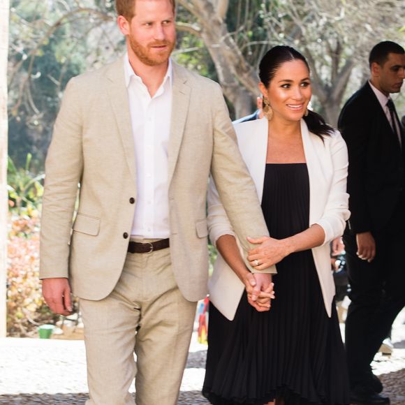 Le prince Harry, duc de Sussex et Meghan Markle, duchesse de Sussex, enceinte, en visite au "Andalusian Gardens" à Rabat lors de leur voyage officiel au Maroc, le 25 février 2019. Express Online Exclusive/www.express.co.uk