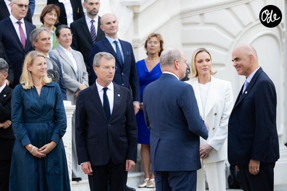 Le prince Albert II de Monaco et la princesse Charlène de Monaco ont accueilli au Palais princier les ambassadeurs et représentants permanents des 46 États membres de l'organisation du Conseil de l'Europe, Monaco le 2 septembre 2026. © Olivier Huitel/Pool Monaco/Bestimage