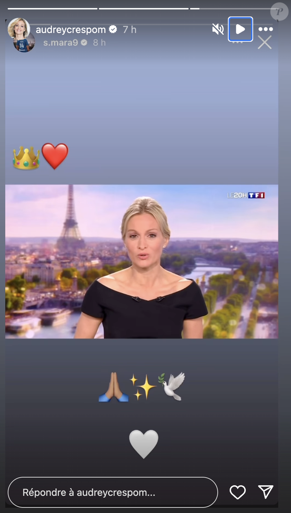 Sur Instagram, son fils Sekou Mara lui a dédié un message symbolique, discret et profondément touchant en story puisqu'il a partagé un court extrait du retour de sa mère avec des émojis qui en disent long.

Audrey Crespo-Mara a repartagé la story de son fils Sekou Mara qui lui a apporté son soutien pour son retour à l'animation du JT de TF1 une semaine après la mort de Thierry Ardisson le 14 juillet 2025 via Instagram @audreycrespom