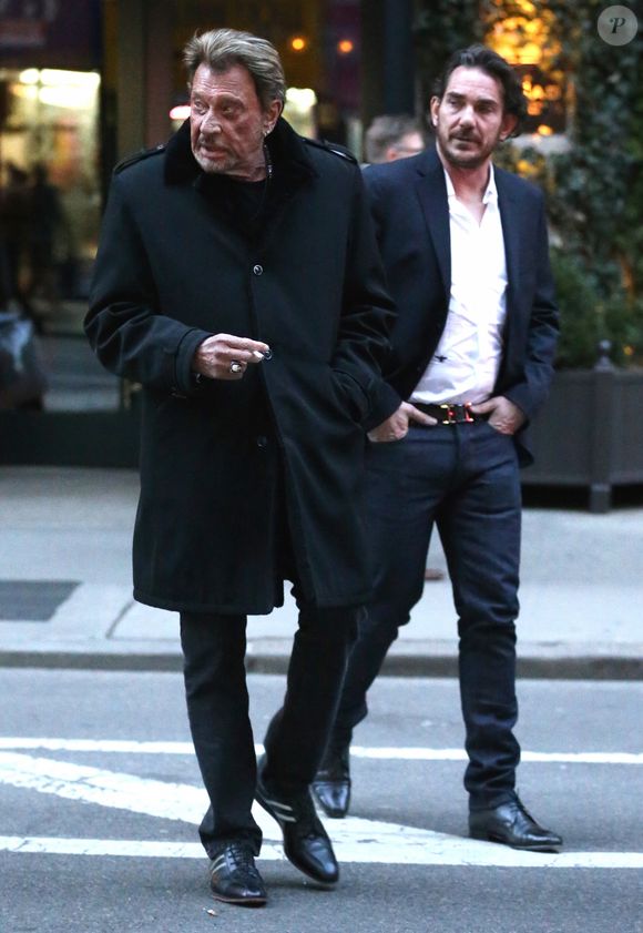 Johnny Hallyday et Sébastien Farran à New York, le 19 mars 2015, lors des 40 ans de Laeticia. Photo par Bestimage