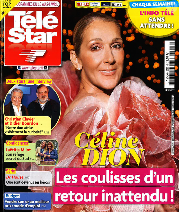 Céline Dion en couverture de  "Télé Star", programmes 18 au 24 avril 2026.