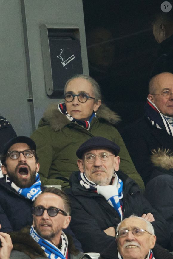 Delphine Ernotte en tribunes lors du match du Tournoi des Six Nations opposant la France à l'Écosse (35-16) au Stade de France à Saint-Denis, Seine Saint-Denis, France, le 15 mars 2025. © Christian Liewig/Bestimage