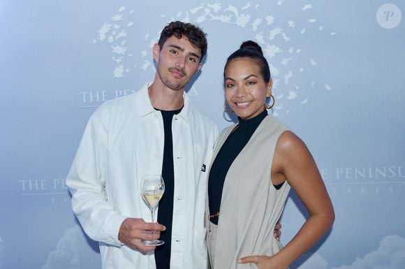 Exclusif - Vaimalama Chaves (Miss France 2019) et son fiancé Nicolas Fleury lors de l'ouverture du rooftop de l'hôtel The Peninsula Paris le 29 mai 2024.

© Rachid Bellak / Bestimage