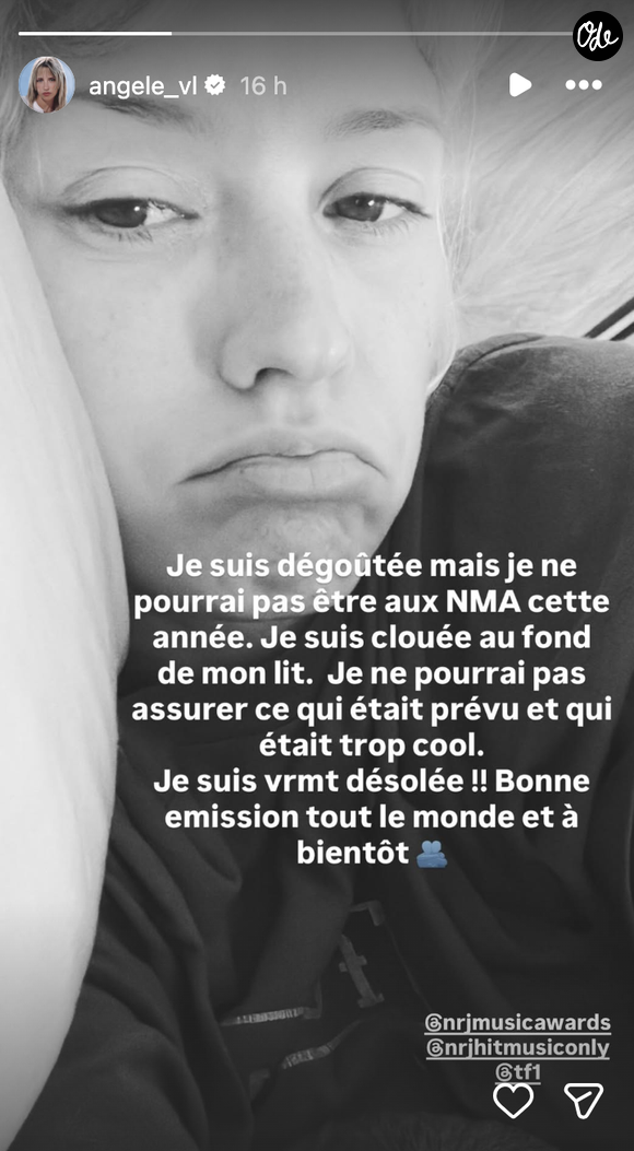 Story Instagram de Angèle.
