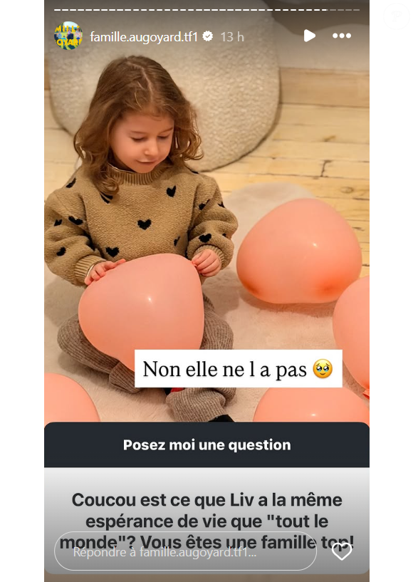 Liv, la fille de Michel et Roxane Augoyard (Familles nombreuses), ne peut pas marcher ni parler.