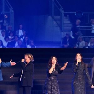 Patrick Fiori, Matteu di Meglio, Gianluca Cucciari et les membres de l'Avvinta durant Corsu Mezu Mezu, le concert emmené par Patrick Fiori qui a eu lieu au stade Orange Vélodrome à Marseille, le 22 mai 2026, diffusé le 28 août sur France 3..
© Bruno Bebert/Bestimage