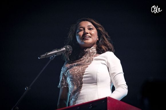 Anisha Jo, chanteuse, gagnante de la dixième saison lors du concert de la Star Academy à Lyon, France, le 15 mars 2024. © Sandrine Thesillat/Panoramic/Bestimage