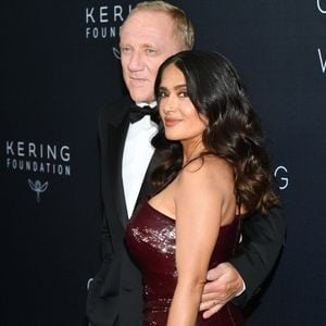 Salma Hayek and Francois-Henri Pinault au photocall du 2ème dîner caritatif "Caring for Women" au profit de la Fondation Kering à New York, le 12 septembre 2023. © STARMAX / BESTIMAGE