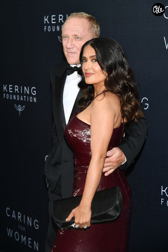 Salma Hayek and Francois-Henri Pinault au photocall du 2ème dîner caritatif "Caring for Women" au profit de la Fondation Kering à New York, le 12 septembre 2023. © STARMAX / BESTIMAGE