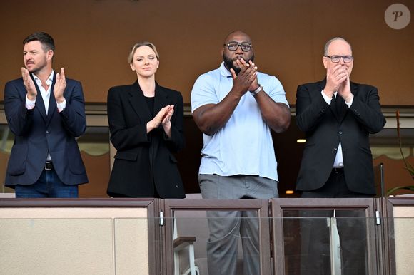 La princesse Charlene de Monaco et le prince Albert II de Monaco ont assisté à la finale de la 13eme éditon du Tournoi Saint Devote de rugby au Stade Louis II de Monaco, le 26 avril 2025. © Bruno Bebert / Bestimage