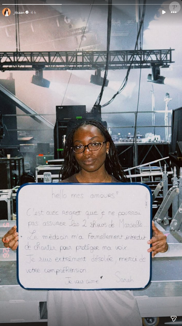 Sarah (Star Academy) explique la raison de son absence sur scène à Marseille lors du Star Ac Tour 2026 - Dimanche 3 mai 2026 - Instagram