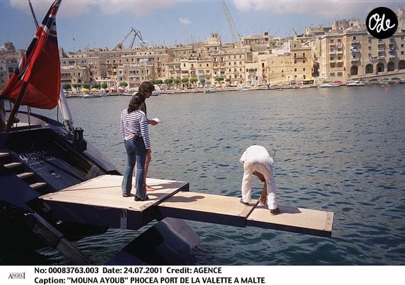 « Mouna Ayoub à bord du Phocea, au large du port de La Valette, à Malte. Photo : Agence / Bestimage. »