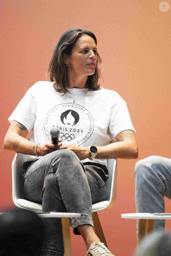 Laure Manaudou - Dévoilement du parcours du relais de la flamme des Jeux Olympiques de Paris 2024 dans la grand amphitheatre de la Sorbonne à Paris le 23 juin 2023. ©JB Autissier / Panoramic / Bestimage
