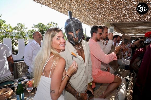 Exclusif - Stéphane Gurov, Thibault Garcia et sa compagne Jessica Thivenin (Les Marseillais) - Hublot fête l'arrivée de la nouvelle Big Bang Unico à la boutique de Saint-Tropez au restaurant Verde Beach à Ramatuelle, Côte d'Azur, France, le 12 juillet 2022. © Luc Boutria/Nice Matin/Bestimage