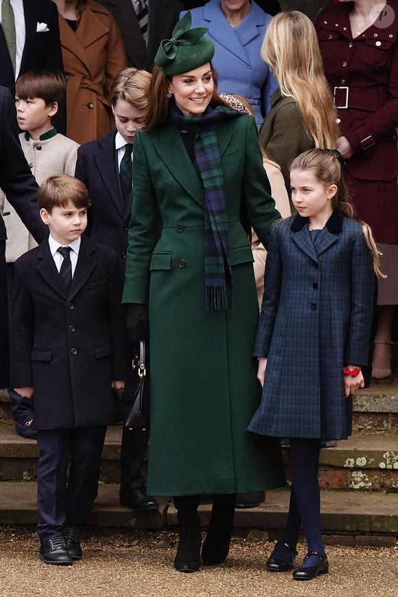 Le prince Louis, le prince George, la princesse de Galles et la princesse Charlotte après le service religieux du matin de Noël à l'église St Mary Magdalene à Sandringham, Norfolk, Angleterre, Royaume-Uni, le mercredi 25 décembre 2024. Photo by Aaron Chown/PA Wire/ABACAPRESS.COM