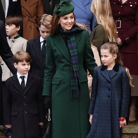 Le prince Louis, le prince George, la princesse de Galles et la princesse Charlotte après le service religieux du matin de Noël à l'église St Mary Magdalene à Sandringham, Norfolk, Angleterre, Royaume-Uni, le mercredi 25 décembre 2024. Photo by Aaron Chown/PA Wire/ABACAPRESS.COM