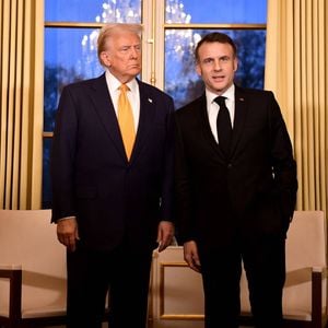 Le président français Emmanuel Macron reçoit son homologue américain Donald Trump au palais présidentiel de l'Elysée à Paris, France, le 7 décembre 2024. © Jeanne Accorsini/Pool/Bestimage