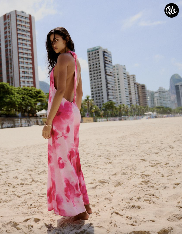 Robe midi encolure américaine imprimée