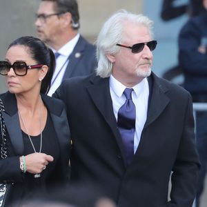 Patrick Sébastien et son ex Nathalie (dite Nana) - Arrivées en l'église Saint-Sulpice pour les obsèques de l’ancien président de la République Jacques Chirac à Paris. Un service solennel sera présidé par le président de la République. Le 30 septembre 2019 © Dominique Jacovides / Bestimage