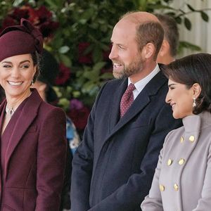Le prince William, prince de Galles, Catherine (Kate) Middleton, princesse de Galles et son Altesse Sheikha Jawaher Bint Hamad Bin Suhaim Al Thani lors de la cérémonie de bienvenue pour la visite d'État de l'émir du Qatar Tamim ben Hamad Al-Thani à Londres, Royaume Uni, le 3 décembre 2024. © Julien Burton/Bestimage