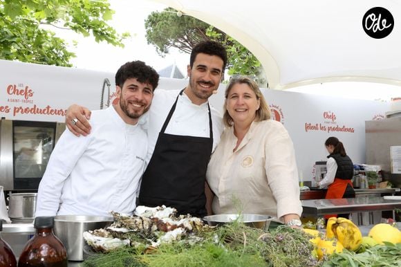 Les Chefs à Saint-Tropez fêtent les producteurs - Démonstration culinaire avec La Cheffe Stéphanie Le Quellec - La Scène - Paris et Les Candidats Quentin Maufrais et Jorick Dorignac - TopChef 2024, le 6 mai 2024, place des Lices à Saint-Tropez. © Jean-Marc Lhomer/Bestimage