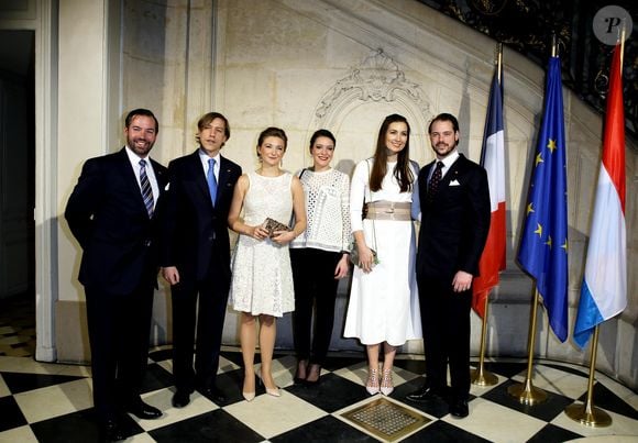 LL.AA.RR. Grand-Duc Héritier Guillaume de Luxembourg, H.R.H. Prince Louis de Luxembourg, Grande-Duchesse Héritière Stephanie de Luxembourg, H.R.H. Princesse Alexandra de Luxembourg, LL.AA.RR. le Prince Felix et Princesse Claire de Luxembourg - Soirée au Musée Rodin à l'occasion de la visite d'Etat en France du grand-duc H. de Luxembourg et la grande-duchesse MT. de Luxembourg à Paris le 20 mars 2018. © Dominique Jacovides/Bestimage