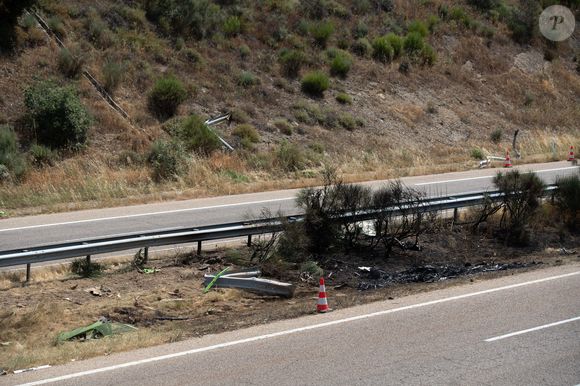 Les lieux de l'accident où Diogo Jota et son frère André Silva ont perdu la vie sur l'A-52, près de Cernadilla (Espagne), le 3 juillet 2025. 
© Emilio Fraile / Europa Press / Bestimage