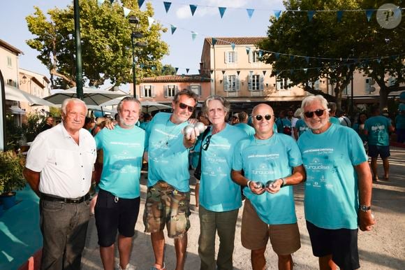 Marcel Campion, guest, Jean-Luc Reichmann, Gérald Passedat, Alain Kwiatowski, Franck Provost lors de la 6ème édition du tournoi de pétanque caritative Turquoise place des lices au profit pour la deuxième année de l’association soleil d’enfance.
Saint-Tropez, le 10 août 2025.

© Jack Tribeca / Bestimage