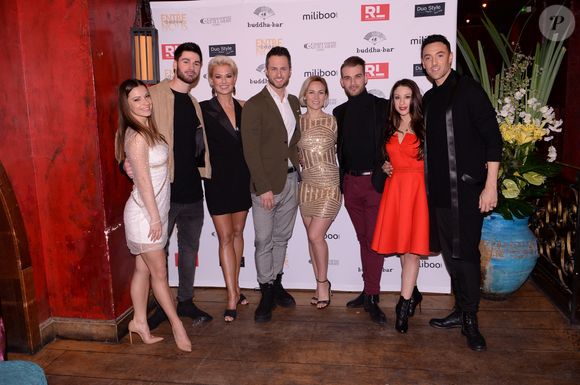 Les danseurs Denitsa Ikonomova (robe Christophe Guillarmé), Yann-Alrick Mortreuil, Katrina Patchett, Christian Millette, Emmanuelle Berne, Guillaume Foucault, Jade Geropp et Maxime Dereymez lors du cocktail de lancement de la tournée "Entre Nous" by D'pendanse,  au Buddha-Bar à Paris, France, le 28 janvier 2020. © Rachid Bellak/Bestimage