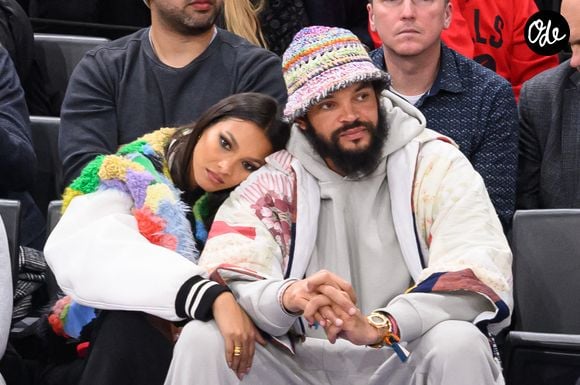 Joakim Noah et son épouse Lais Ribeiro assistent au match du NBA Paris Game 2023 opposant les Detroit Pistons aux Chicago Bulls à l'AccorHotels Arena, le 19 janvier 2023 à Paris, en France.  Photo de Laurent Zabulon/ABACAPRESS.COM