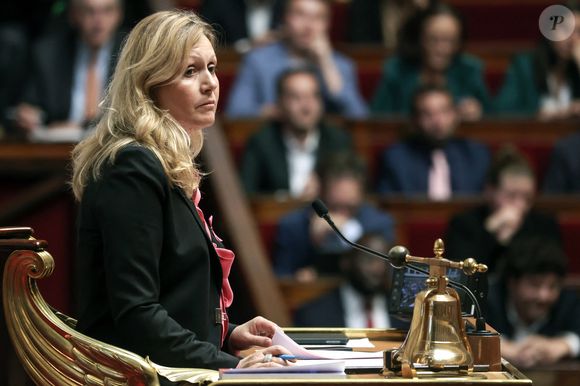 Yael Braun Pivet - Discours de politique générale du Premier ministre, Michel Barnier à l'Assemblée nationale, le 1er octobre. 2024. © Stéphane Lemouton / Bestimage
