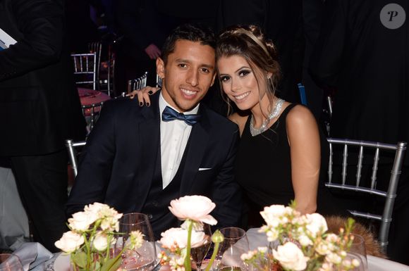 Exclusif - Marquinhos et sa fiancée Carol Cabrino - Le 3ème dîner de gala annuel de la Fondation Paris Saint-Germain (PSG) organisé place Vendôme à Paris, le 15 mars 2016. Les invités présents dans la salle et les personnes préalablement inscrites ont pu prendre part à une vente aux enchères exceptionnelle animée par Artcurial. A l'issue du Gala, 365 000 euros ont ainsi pu être levés pour financer les nombreux programmes de la Fondation Paris Saint-Germain dédiés aux enfants. © Rachid Bellak/Bestimage