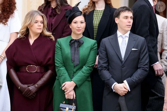 Camille Gottlieb, Marie Ducruet (Chevallier), Louis Ducruet - La famille princière monégasque dans la cour d'honneur du palais lors de la la fête nationale à Monaco le 19 novembre 2025. © Dominique Jacovides - Bruno Bebert / Bestimage