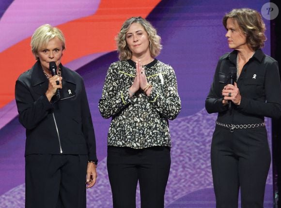 Exclusif - Muriel Robin, Caroline Darian (fille de Gisèle Pelicot)  et Anne Le Nen - Enregistrement du concert "Nos voix pour toutes", au profit de La fondation des femmes, à l'Adidas Arena à Paris, diffusée le 11 décembre sur TMC
© Coadic Guirec-Cyril Moreau / Bestimage