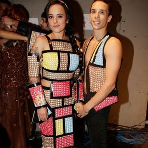 Alizee et Gregoire Lyonnet backstage lors du defile d'ouverture du 21e Salon du Chocolat a la Porte de Versailles a Paris, France, le 28 octobre 2015. Photo by Jerome Domine/ABACAPRESS.COM