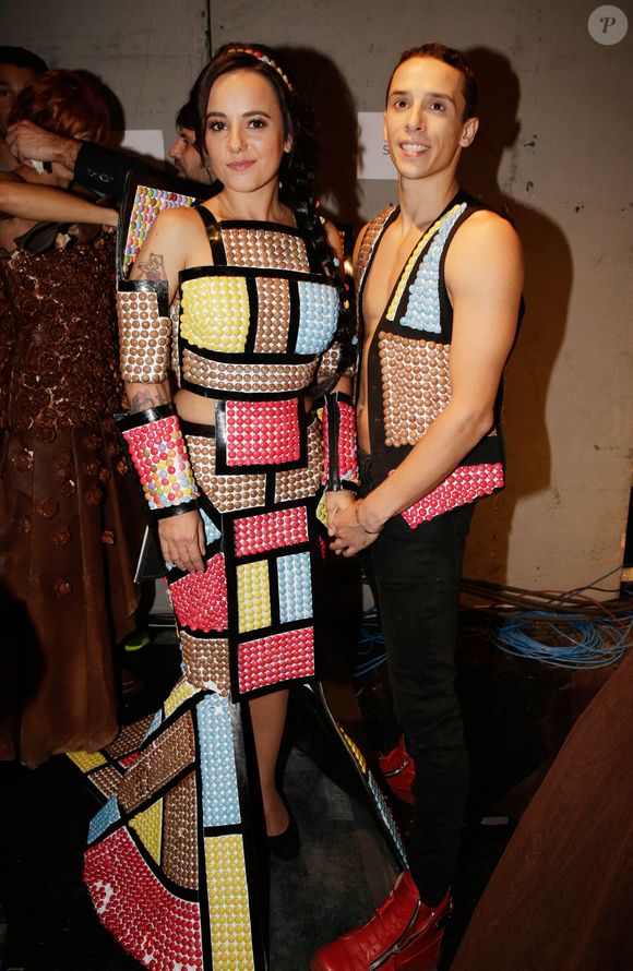 Alizee et Gregoire Lyonnet backstage lors du defile d'ouverture du 21e Salon du Chocolat a la Porte de Versailles a Paris, France, le 28 octobre 2015. Photo by Jerome Domine/ABACAPRESS.COM