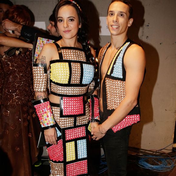 Alizee et Gregoire Lyonnet backstage lors du defile d'ouverture du 21e Salon du Chocolat a la Porte de Versailles a Paris, France, le 28 octobre 2015. Photo by Jerome Domine/ABACAPRESS.COM
