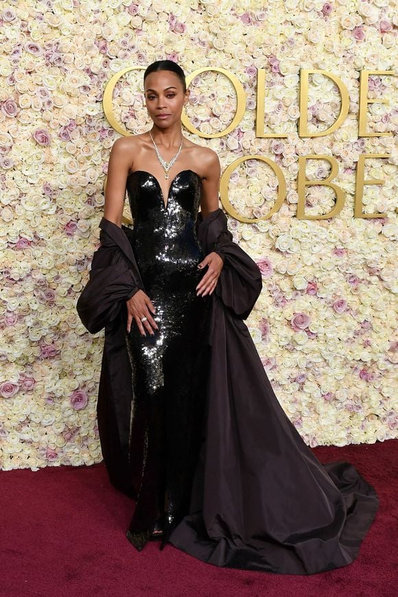 Zoe Saldana lors de la 82ème édition des Golden Globes au Beverly Hilton à Los Angeles, le 5 janvier 2024.