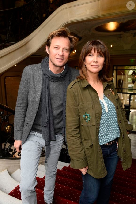 Laurent Delahousse et Tina Kieffer à la conférence de presse de la Flamme Marie Claire à l'hôtel Marois dans les salons France-Amériques à Paris le 14 juin 2016. © Coadic Guirec / Bestimage