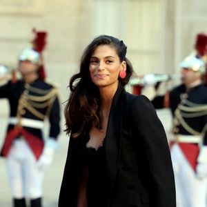 Tatiana Silva (enceinte, ancienne miss Belgique) arrivant au dîner d'état au palais de l'Elysée à Paris en l'honneur de la visite du roi et de la reine de Belgique en France le 14 octobre 2024.

© Dominique Jacovides / Bestimage