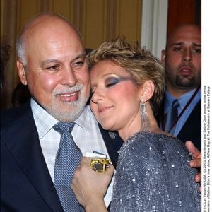 René Angelil et Céline Dion posant lors de la conférence de presse suivant la première du nouveau spectacle de Céline Dion, A New Day, au Colosseum du Caesars Palace. Las Vegas, le 25 mars 2003. © Lionel Hahn/ABACA